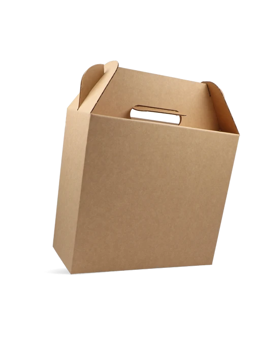 Carrying handle box made of solid cardboard